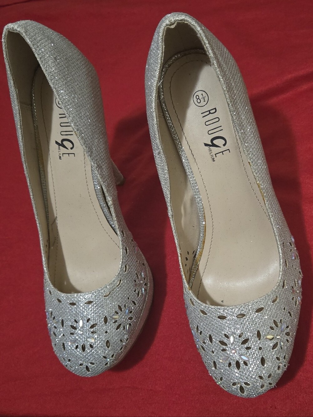 Rouge Helium Silver Glitter Laser Floral Cutout Heels
